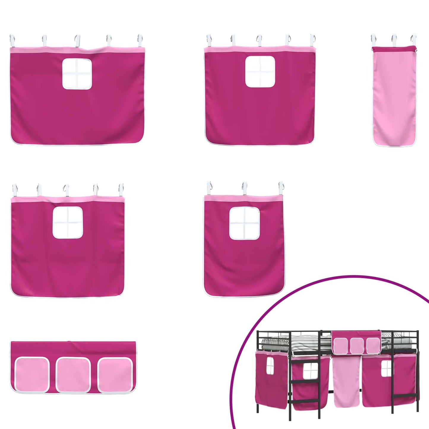 Struttura del Letto Loft per Bambini con Tendine Nero e rosa