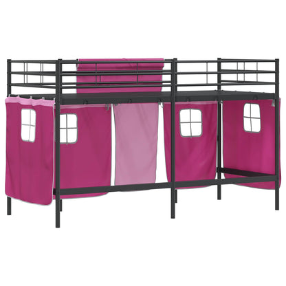 Struttura del Letto Loft per Bambini con Tendine Nero e rosa | homemem39