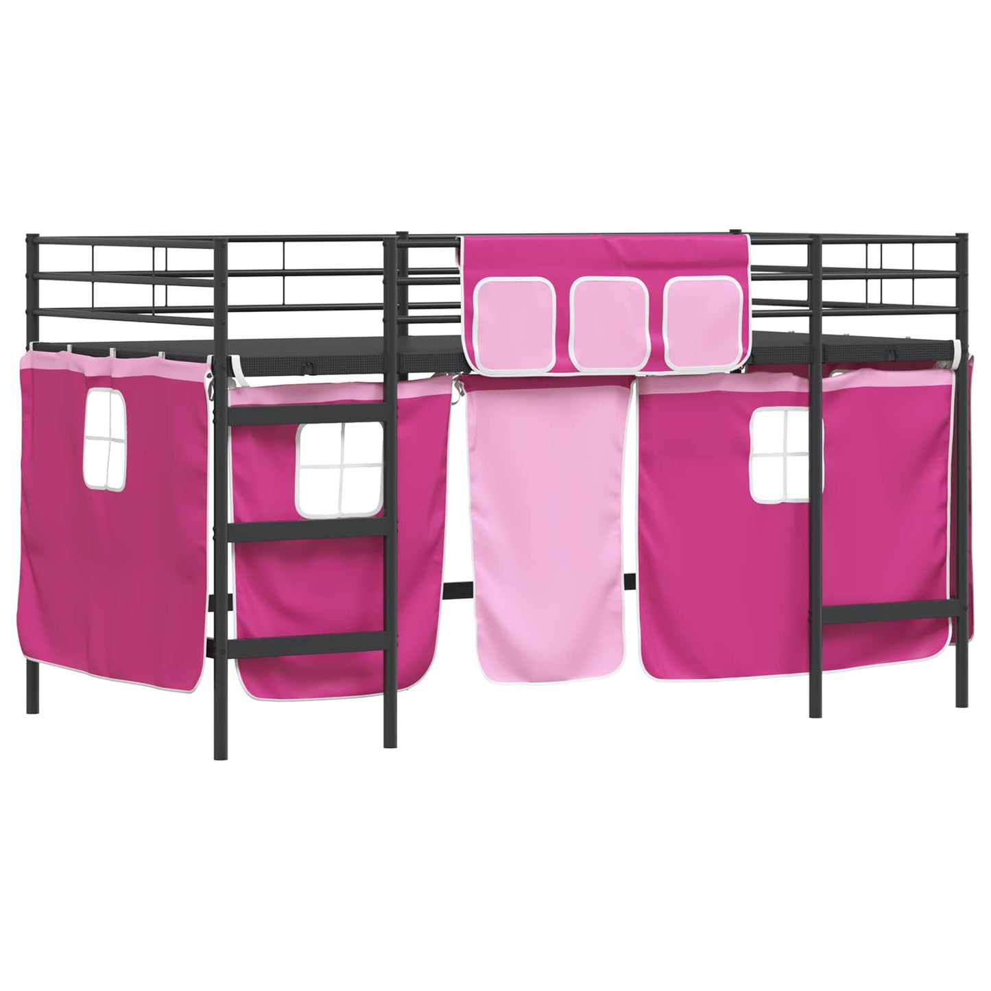 Struttura del Letto Loft per Bambini con Tendine Nero e rosa