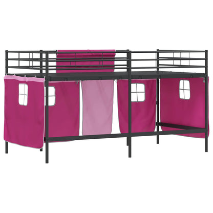 Struttura del Letto Loft per Bambini con Tendine Nero e rosa | homemem39
