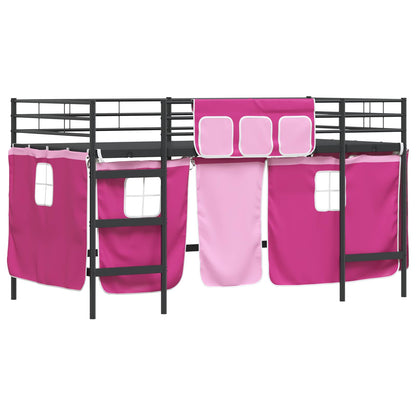 Struttura del Letto Loft per Bambini con Tendine Nero e rosa