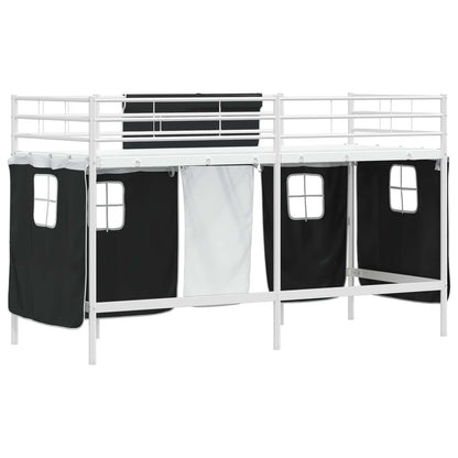Struttura del Letto Loft per Bambini con Tendine Bianco e Nero | homemem39