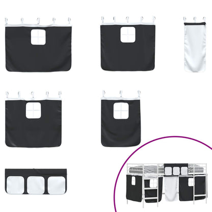 Struttura del Letto Loft per Bambini con Tendine Bianco e Nero