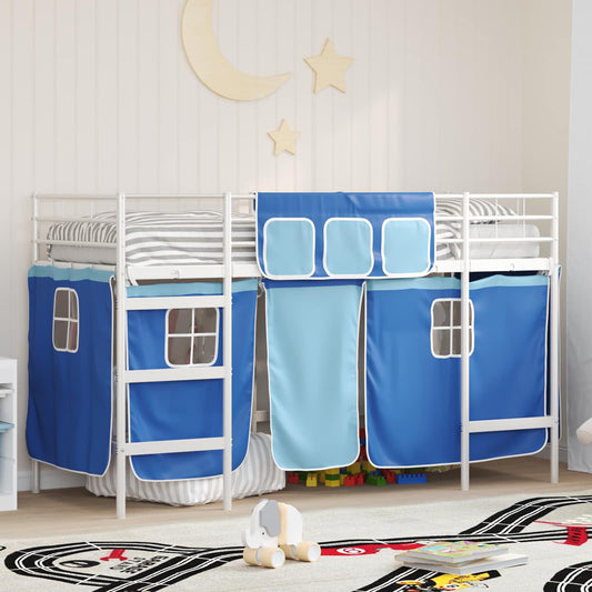 Struttura del Letto Loft per Bambini con Tendine Bianco e Blu