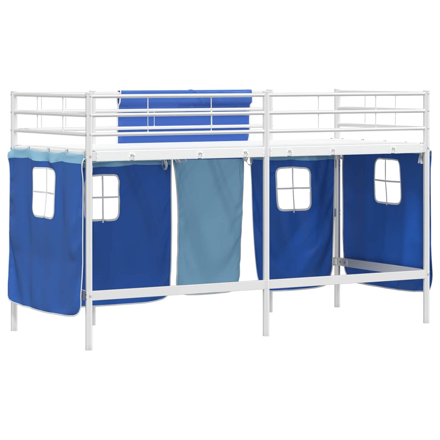 Struttura del Letto Loft per Bambini con Tendine Bianco e Blu | homemem39