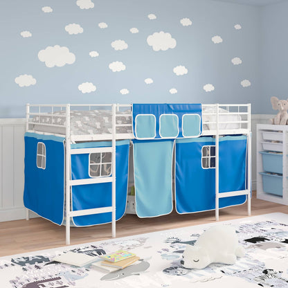 Struttura del Letto Loft per Bambini con Tendine Bianco e Blu