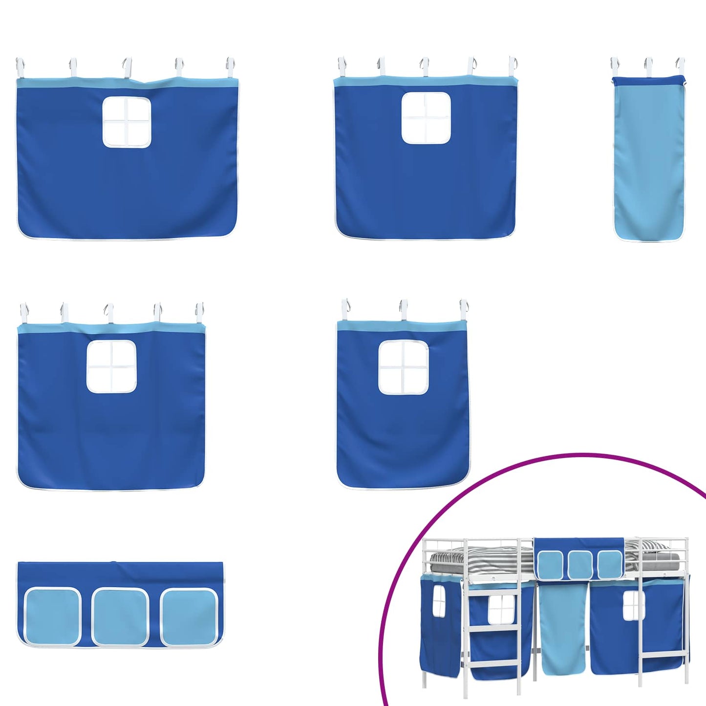 Struttura del Letto Loft per Bambini con Tendine Bianco e Blu