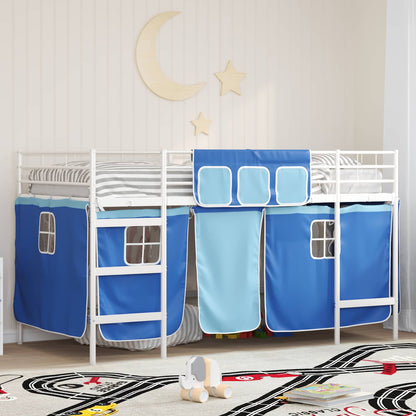 Struttura del Letto Loft per Bambini con Tendine Bianco e Blu
