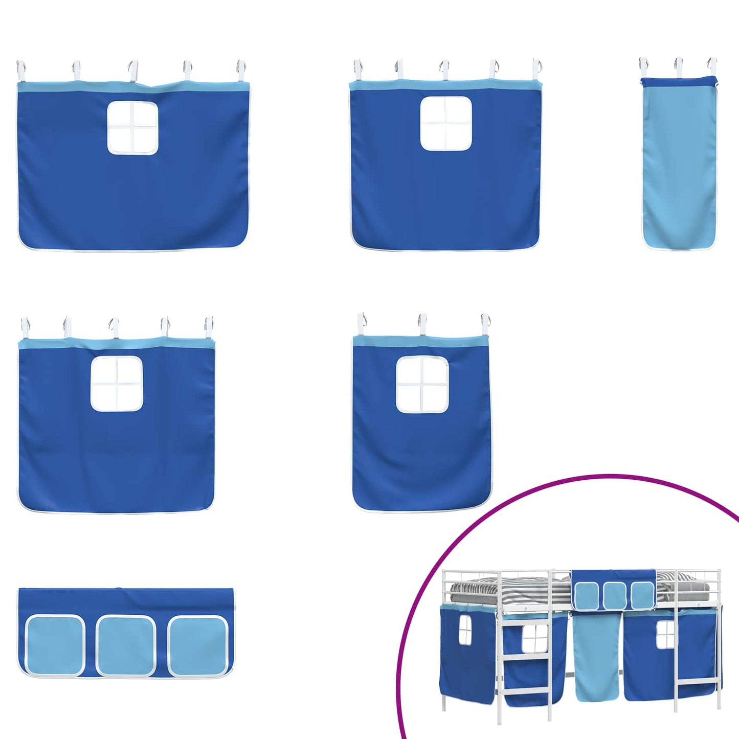 Struttura del Letto Loft per Bambini con Tendine Bianco e Blu