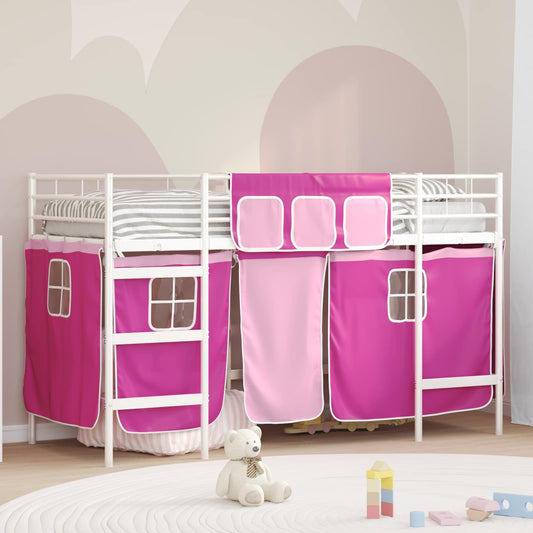 Struttura del Letto Loft per Bambini con Tendine Bianco e Rosa
