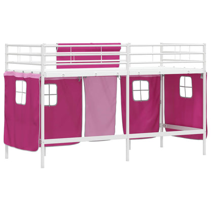 Struttura del Letto Loft per Bambini con Tendine Bianco e Rosa