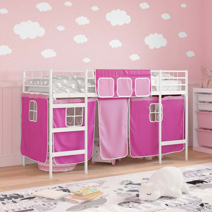 Struttura del Letto Loft per Bambini con Tendine Bianco e Rosa