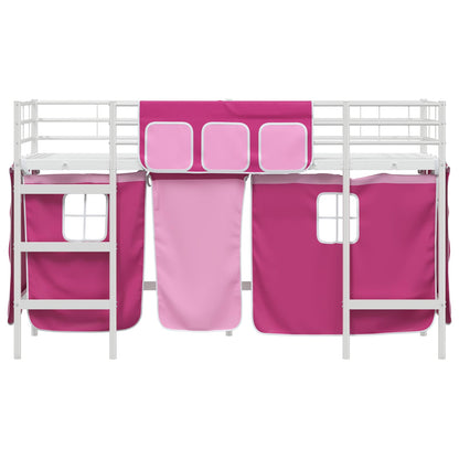 Struttura del Letto Loft per Bambini con Tendine Bianco e Rosa