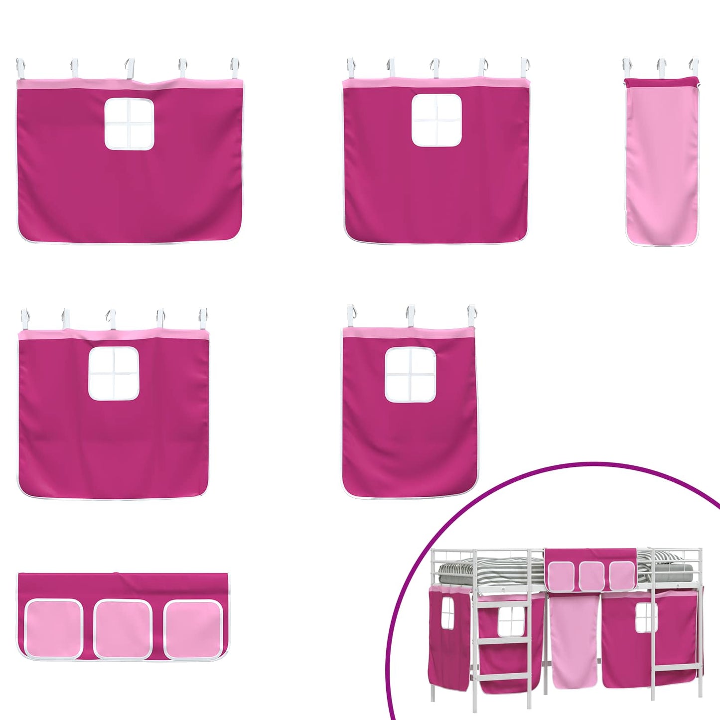 Struttura del Letto Loft per Bambini con Tendine Bianco e Rosa