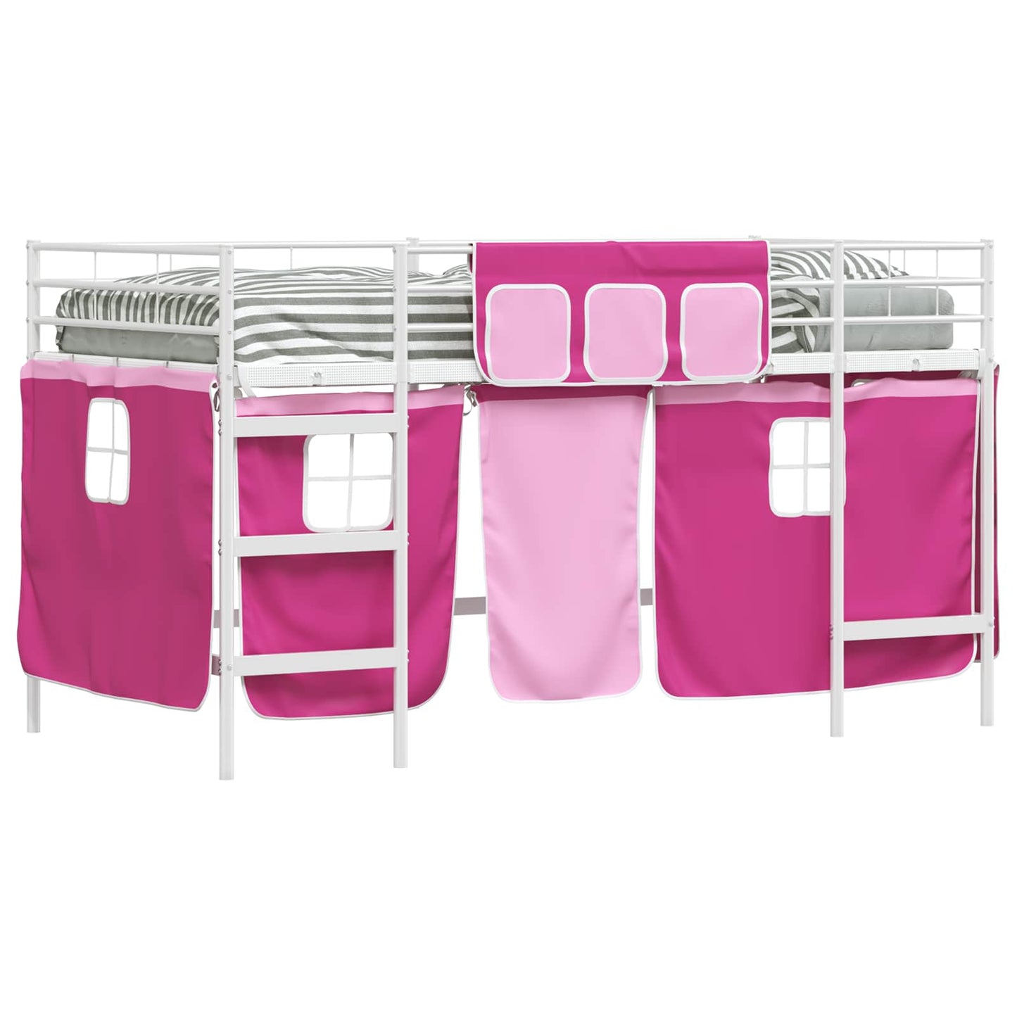 Struttura del Letto Loft per Bambini con Tendine Bianco e Rosa