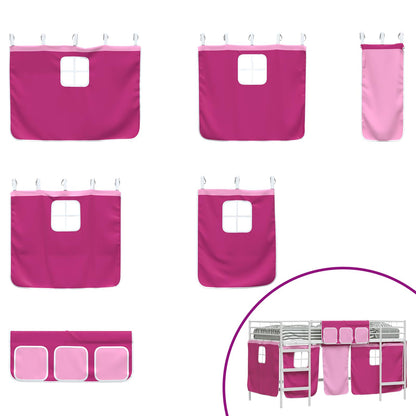 Struttura del Letto Loft per Bambini con Tendine Bianco e Rosa