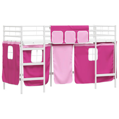 Struttura del Letto Loft per Bambini con Tendine Bianco e Rosa