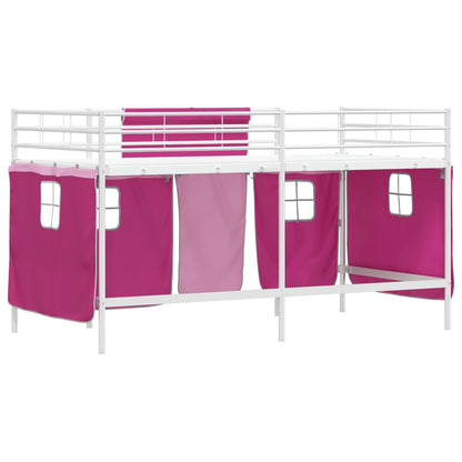 Struttura del Letto Loft per Bambini con Tendine Bianco e Rosa | homemem39