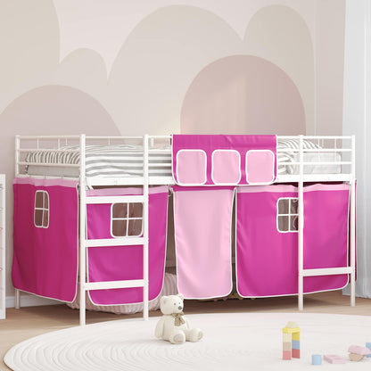 Struttura del Letto Loft per Bambini con Tendine Bianco e Rosa