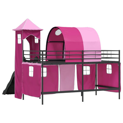Struttura del letto loft per bambini Nero e rosa 107 x 203 cm | homemem39