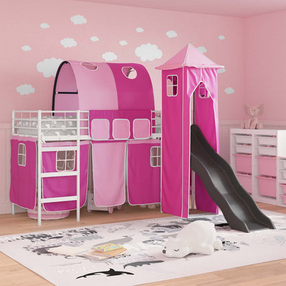 Struttura del letto loft per bambini Bianco e Rosa 100 x 190 cm | homemem39