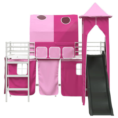 Struttura del letto loft per bambini Bianco e Rosa 100 x 190 cm | homemem39