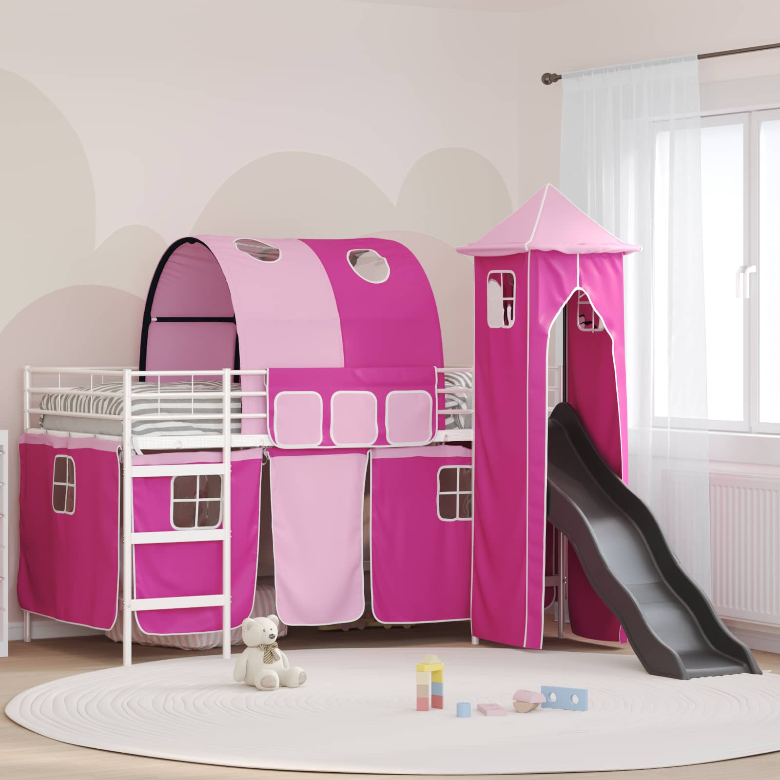 Struttura del letto loft per bambini Bianco e Rosa 100 x 200 cm | homemem39