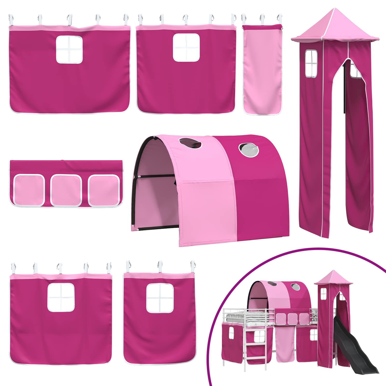 Struttura del letto loft per bambini Bianco e Rosa 100 x 200 cm | homemem39