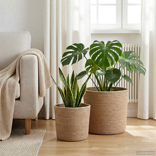 Set di Vasi per Piante 2 pcs Naturale Ø 28 x 28 cm | homemem39