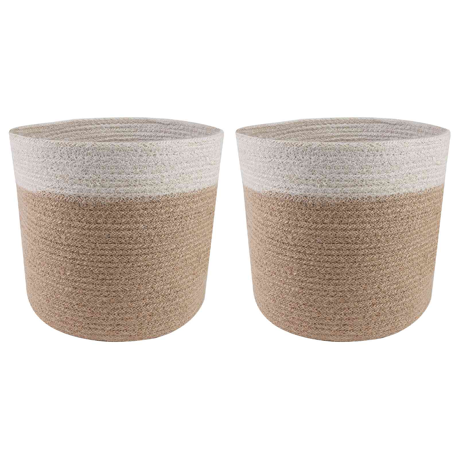 Set di Vasi per Piante 2 pcs Naturale e Bianco Ø 21 x 21 cm | homemem39