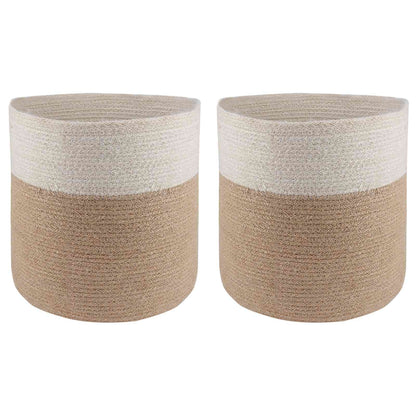 Set di Vasi per Piante 2 pcs Naturale e Bianco Ø 28 x 28 cm | homemem39