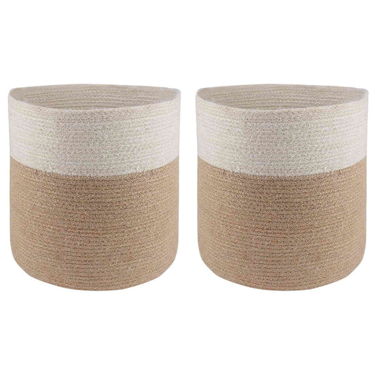Set di Vasi per Piante 2 pcs Naturale e Bianco Ø 28 x 28 cm | homemem39