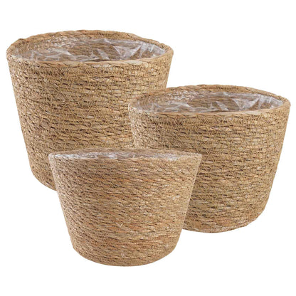 Cesti per piante in erba marina 3 pcs Naturale Ø26 x 19 cm | homemem39