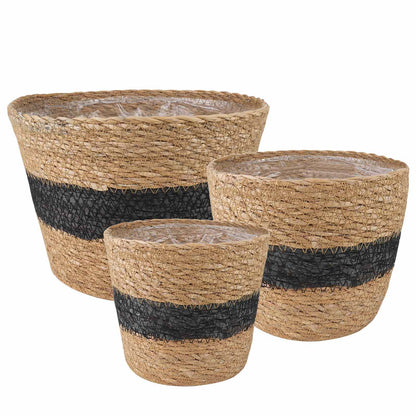 Cesti per piante in erba marina 3 pcs Naturale e Nero