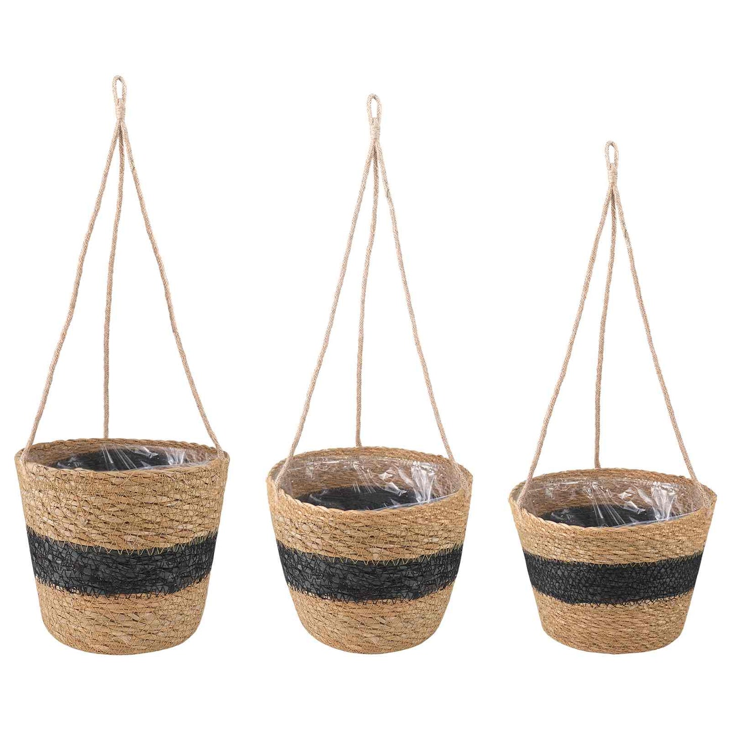 Cesti per piante in erba marina 3 pcs Naturale e Nero