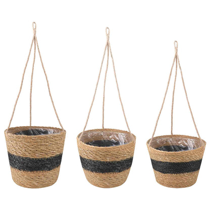 Cesti per piante in erba marina 3 pcs Naturale e Nero
