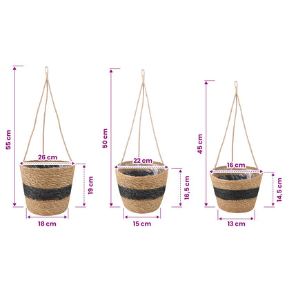 Cesti per piante in erba marina 3 pcs Naturale e Nero | homemem39