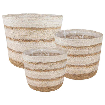 Cesti per piante in erba marina 3 pcs Naturale, Bianco e Beige
