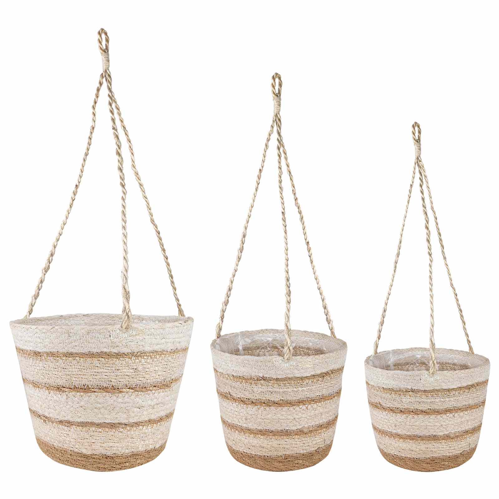 Cesti per piante in erba marina 3 pcs Naturale, Bianco e Beige | homemem39