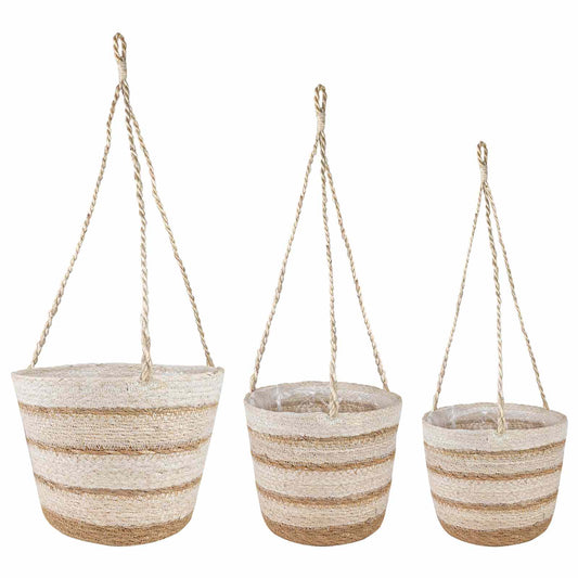 Cesti per piante in erba marina 3 pcs Naturale, Bianco e Beige | homemem39