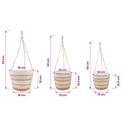 Cesti per piante in erba marina 3 pcs Naturale, Bianco e Beige | homemem39