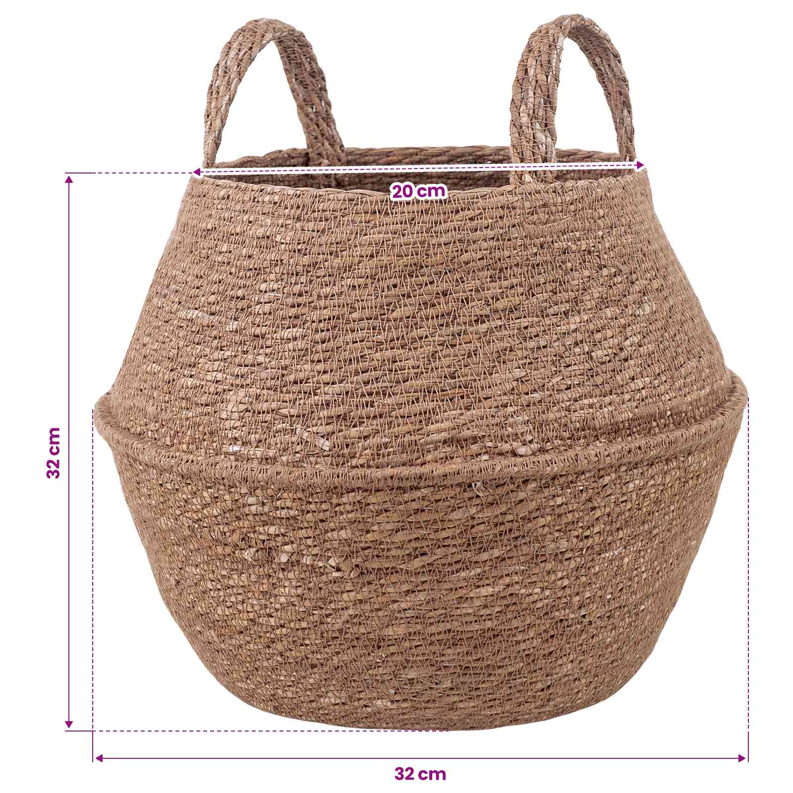 Vaso da fiori con manici Naturale Ø 32 x 32 cm 100% Erba marina | homemem39