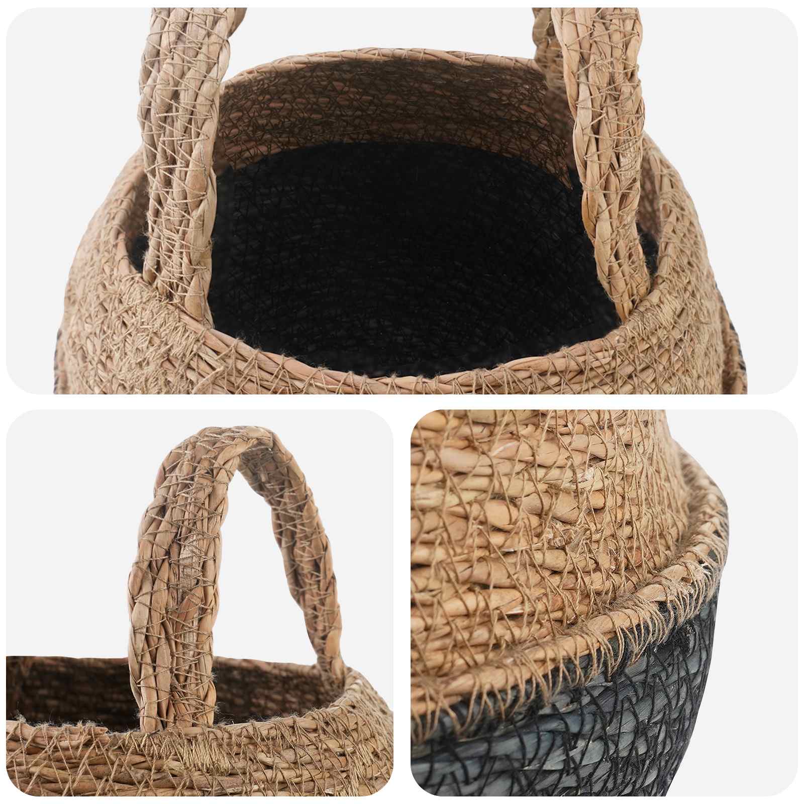 Vaso da fiori con manici Nero Ø 22 x 20 cm 100% Erba marina | homemem39