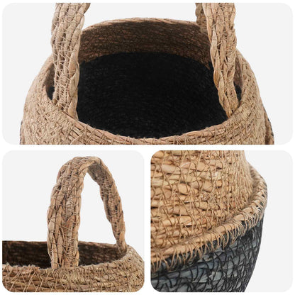 Vaso da fiori con manici Nero Ø 22 x 20 cm 100% Erba marina | homemem39