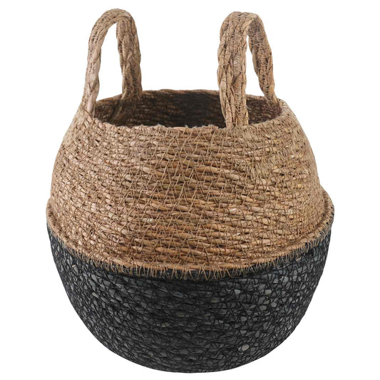 Vaso da fiori con manici Nero Ø 22 x 20 cm 100% Erba marina | homemem39