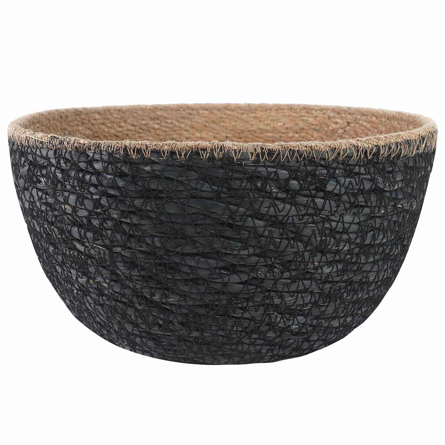 Vaso da fiori con manici Nero Ø 22 x 20 cm 100% Erba marina | homemem39