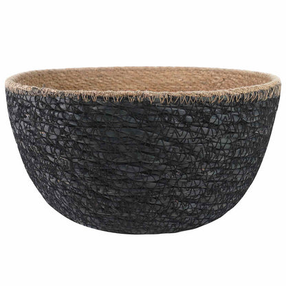 Vaso da fiori con manici Nero Ø 22 x 20 cm 100% Erba marina | homemem39