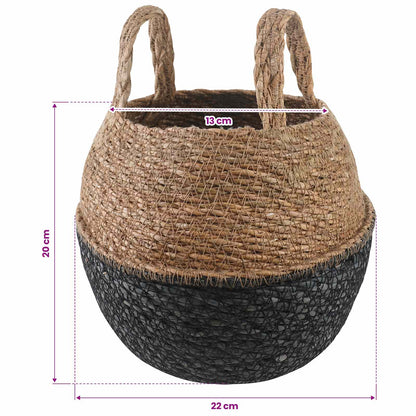 Vaso da fiori con manici Nero Ø 22 x 20 cm 100% Erba marina | homemem39