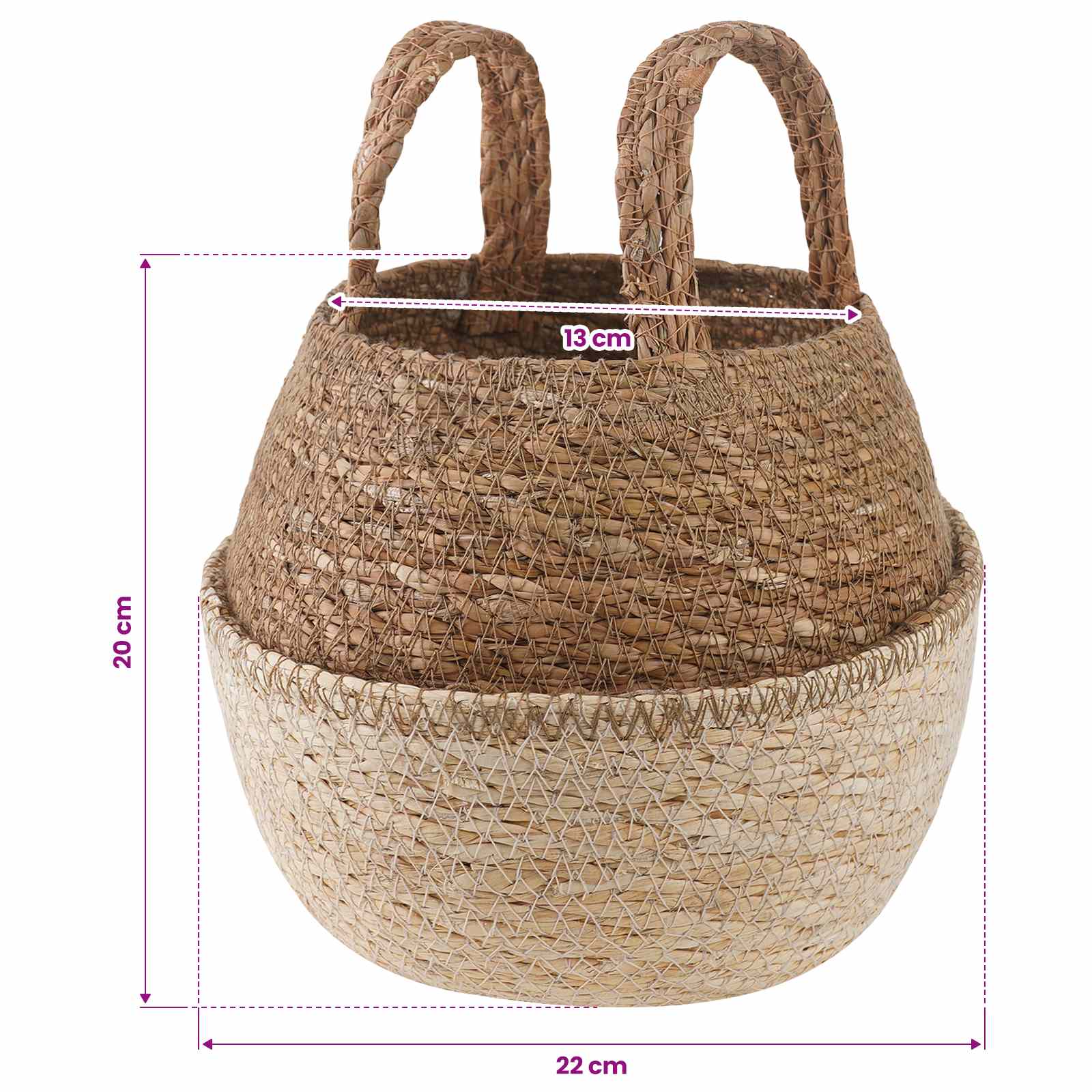 Vaso da fiori con manici Bianco Ø 22 x 20 cm 100% Erba marina | homemem39