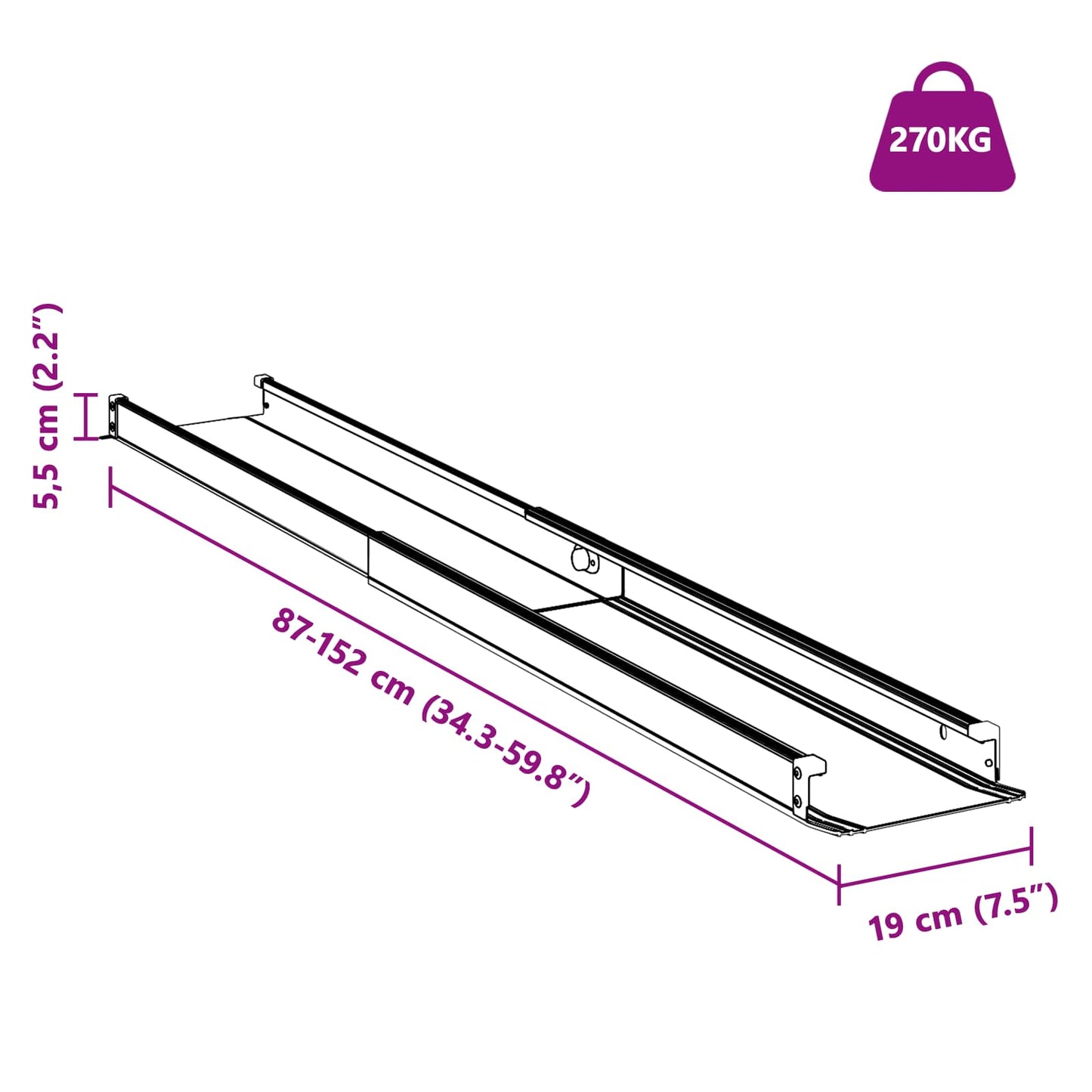 Ramp for Wheelchair 270 kg 2 pcs Nero 152 x 19 x 5,5 cm